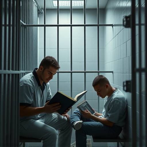 A clean and modern cell featuring two inmates reading while in their living space