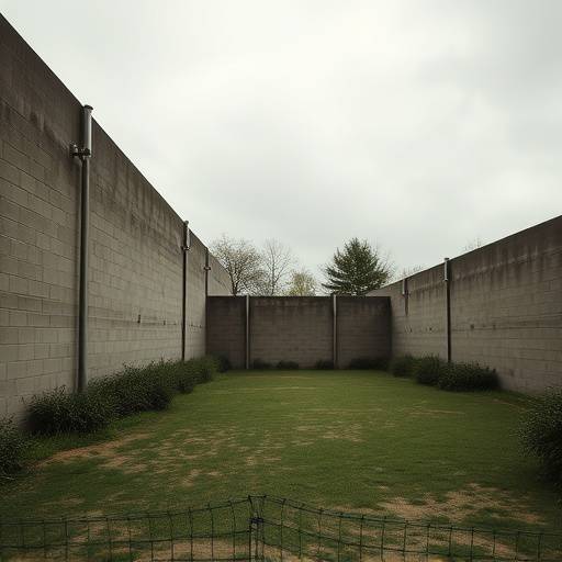 Exercise yard surrounded by high walls
