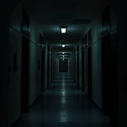 Long hallway in a prison cell block, showcasing the depth and scale of the facility